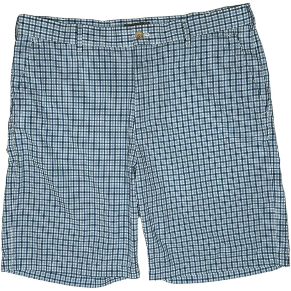 Peter Millar Crown Sport Lightweight Performance Seersucker Shorts Plaid Blue 34